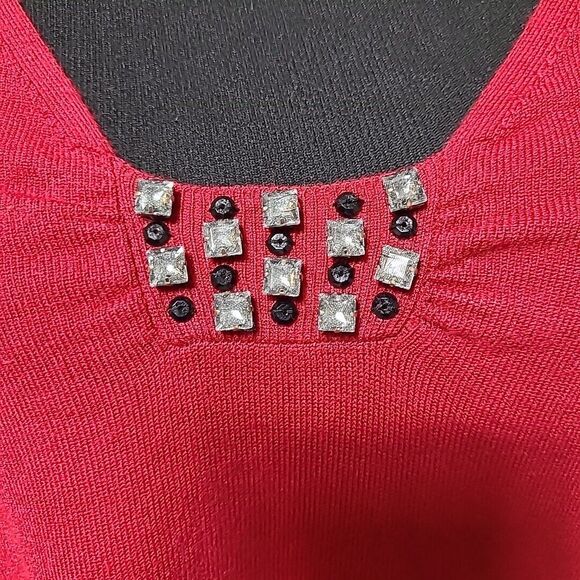 Lane Bryant Crystal Embellished Sweater Womens 18 20 Balloon Sleeve Stretch Red - Picture 5 of 10